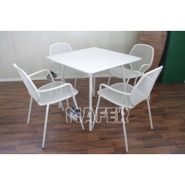 TAVOLO ONDA 87X87 + 4 POLTRONE BIANCO